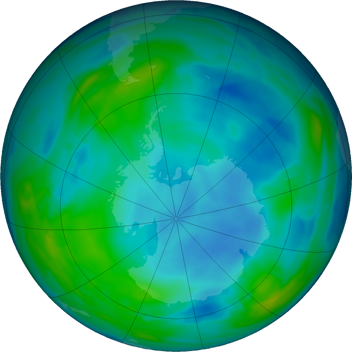 Antarctic ozone map for 10 June 2020